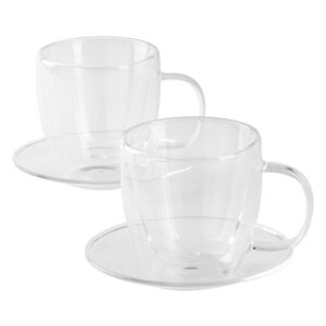 Set od dve staklene šolje sa tacnama za espresso sa dvostrukim zidom, 2 x 100 ml